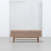 Racquet Media Cabinet - Oak + Rattan