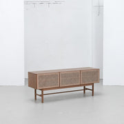 Racquet Media Cabinet - Oak + Rattan