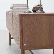 Racquet Media Cabinet - Oak + Rattan