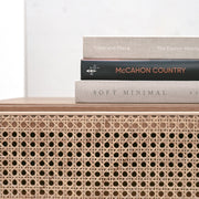 Racquet Media Cabinet - Oak + Rattan