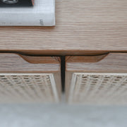 Racquet Media Cabinet - Oak + Rattan