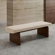 Topaz Bench Seat - Beige + Walnut Stain