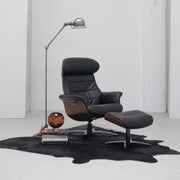 Blake Armchair / Footstool - Black + Leather