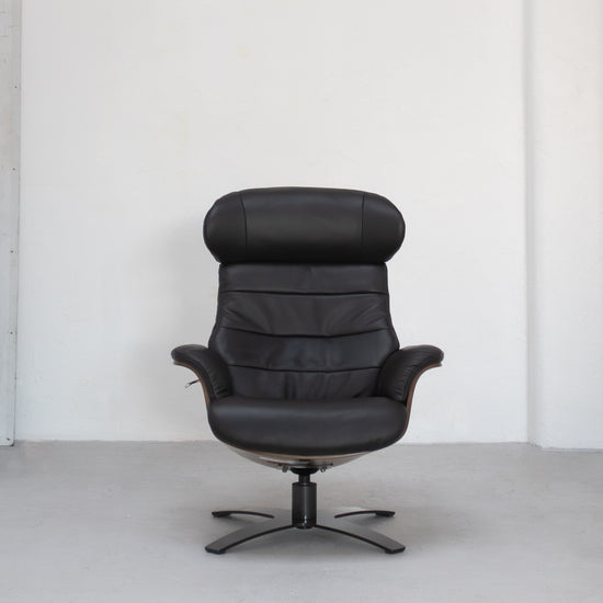 Blake Armchair / Footstool - Black + Leather