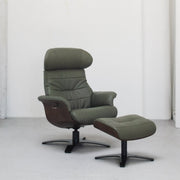 Blake Armchair / Footstool - Olive + Leather