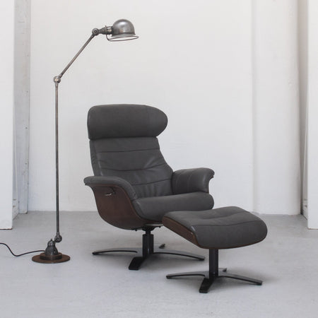 Blake Armchair / Footstool - Steel + Leather