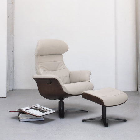Blake Armchair / Footstool - Stone + Leather