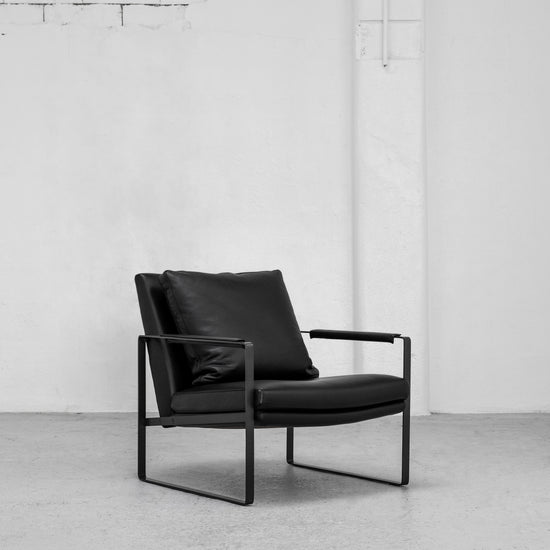 Contemporary Camerich Black Leather Leman Armchair with metal legs at EDITO Furniture