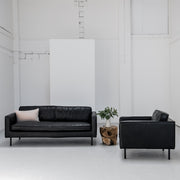 industrial black leather sofa 2 seater and armchair at EDITO Furniture