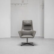 Qing Swivel Chair / Footstool - Grey + Leather