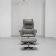 Qing Swivel Chair / Footstool - Grey + Leather