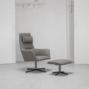 Qing Swivel Chair / Footstool - Grey + Leather