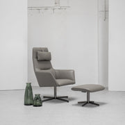 Qing Swivel Chair / Footstool - Grey + Leather